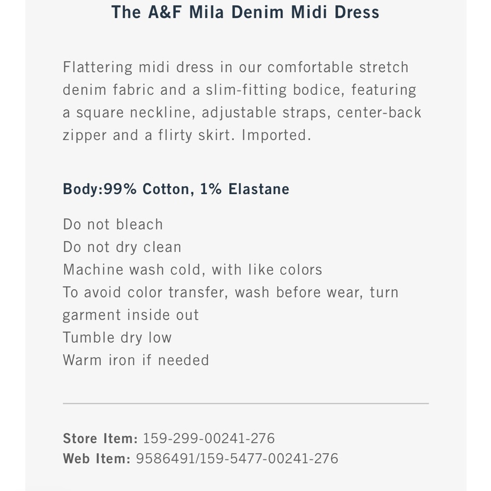 Abercrombie & Fitch Navy Blue Denim Midi Dress - Picture 3 of 3